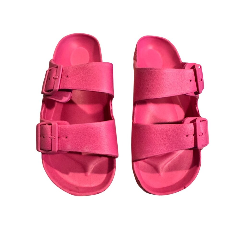 Bright Pink Double Strap Buckle Sandals Womens Size 8 Lightweight Slip-On Comfy - Picture 6 of 9